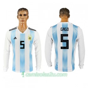 Camisolas de Futebol Argentina Gago 5 Equipamento Principal Copa do Mundo 2018 Manga Comprida